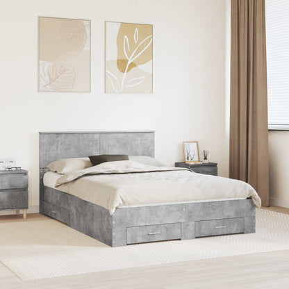 Bed Frame with Drawer 140 x 190 cm Engineered Wood Concrete grey