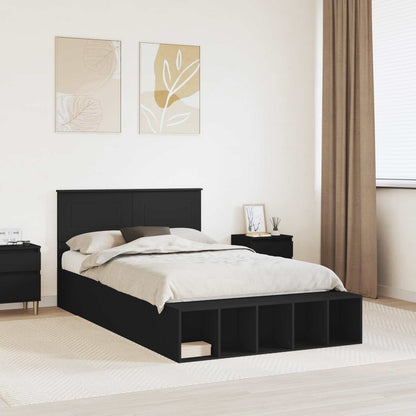 Bed Frame with Shelf Engineered Wood Length 190 cm Black 135 cm