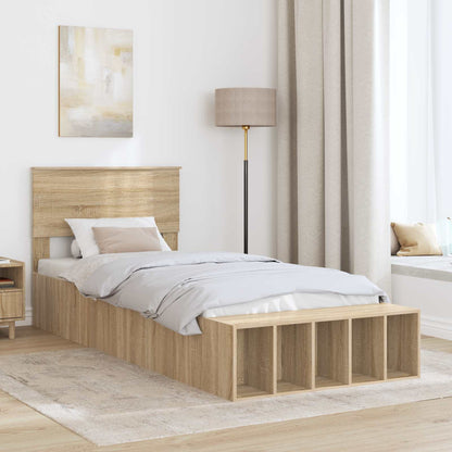 Bed Frame with Shelf Engineered Wood Length 190 cm Sonoma oak 75 cm