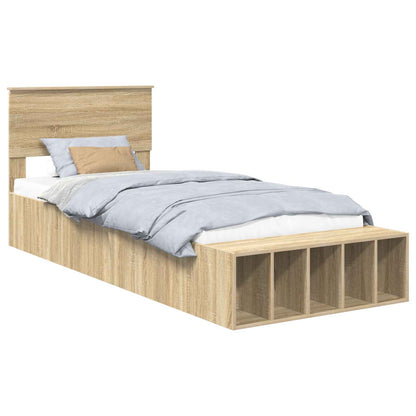 Bed Frame with Shelf Engineered Wood Length 190 cm Sonoma oak 75 cm