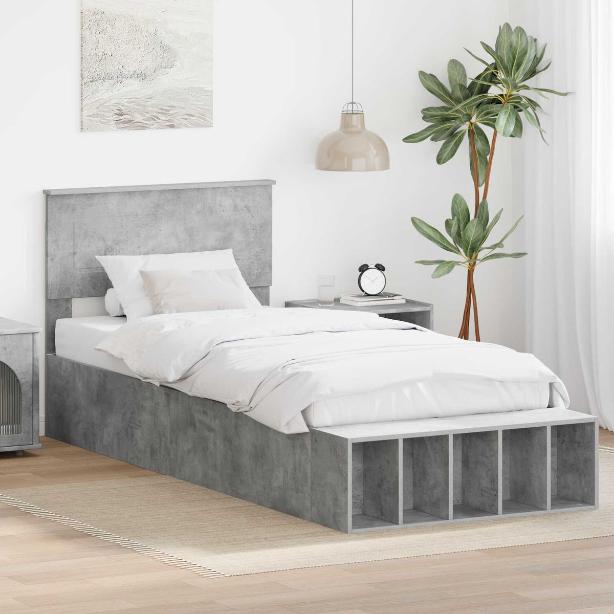 Bed Frame with Shelf Engineered Wood Length 190 cm Concrete grey 75 cm