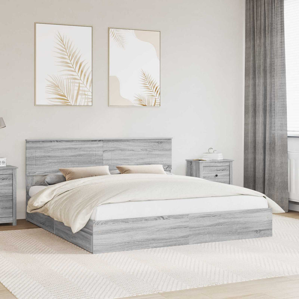 Storage Bed Adjustable Engineered Wood Length 200 cm Grey Sonoma 180 cm