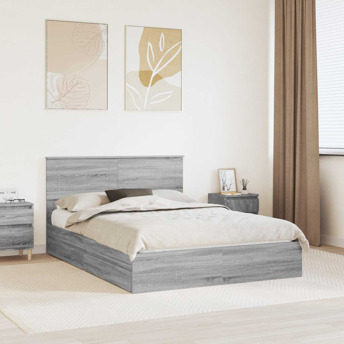 Storage Bed Adjustable Engineered Wood Length 200 cm Grey Sonoma 150 cm