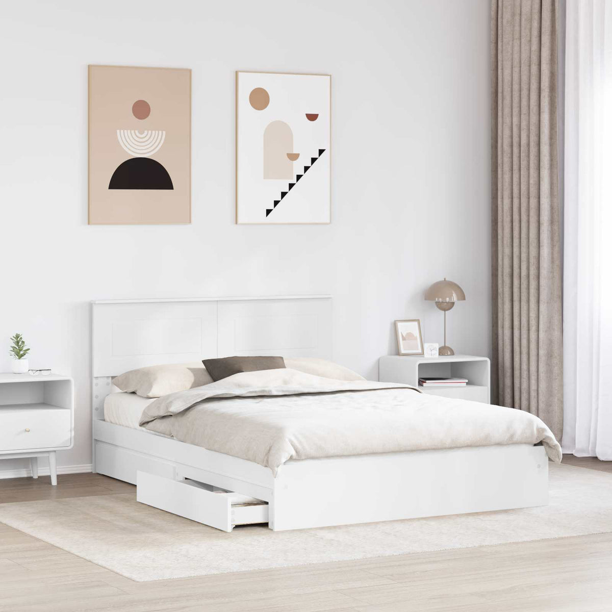 Storage Bed with Drawer Engineered Wood Length 190 cm White 140 cm