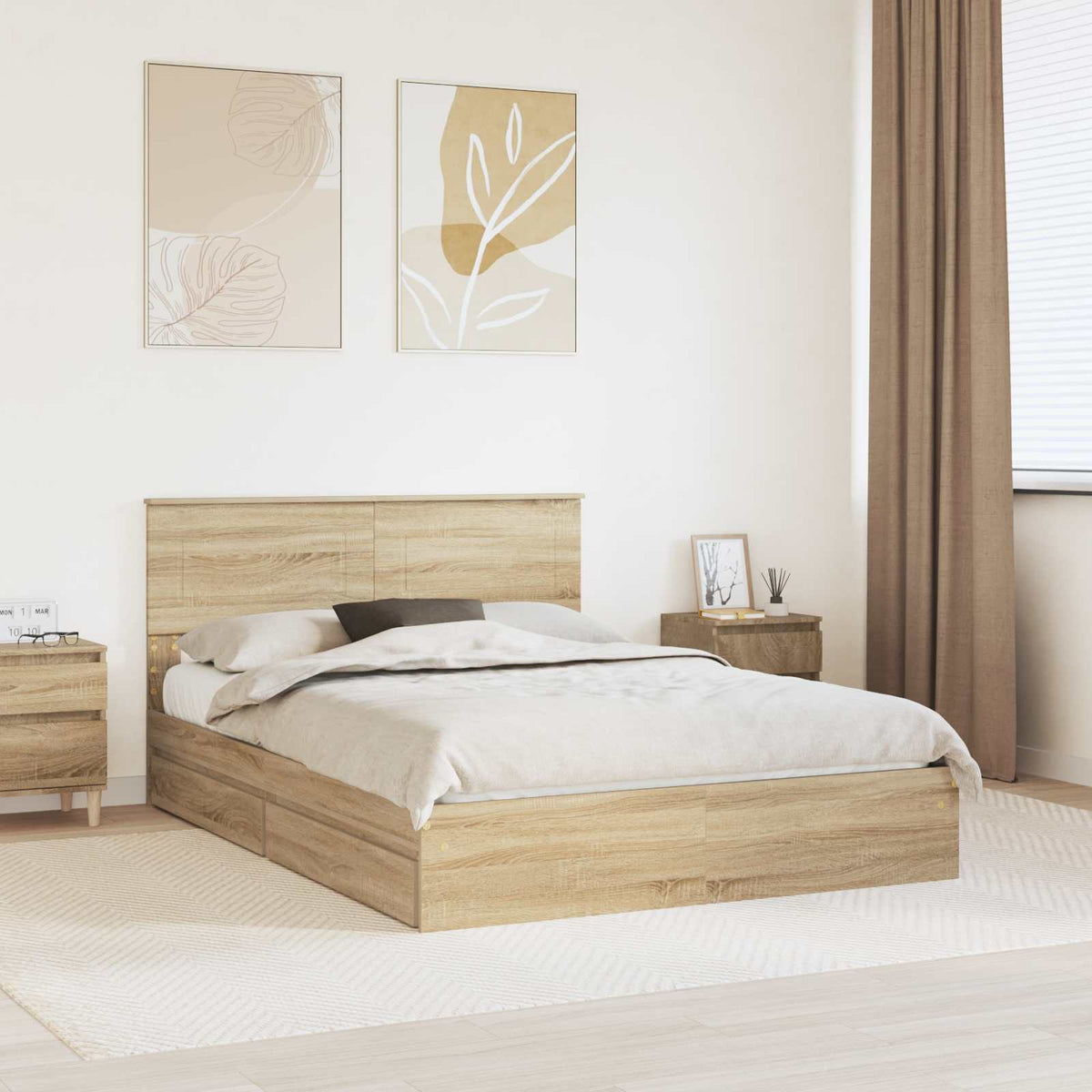 Storage Bed with Drawer Engineered Wood Length 190 cm Sonoma oak 140 cm