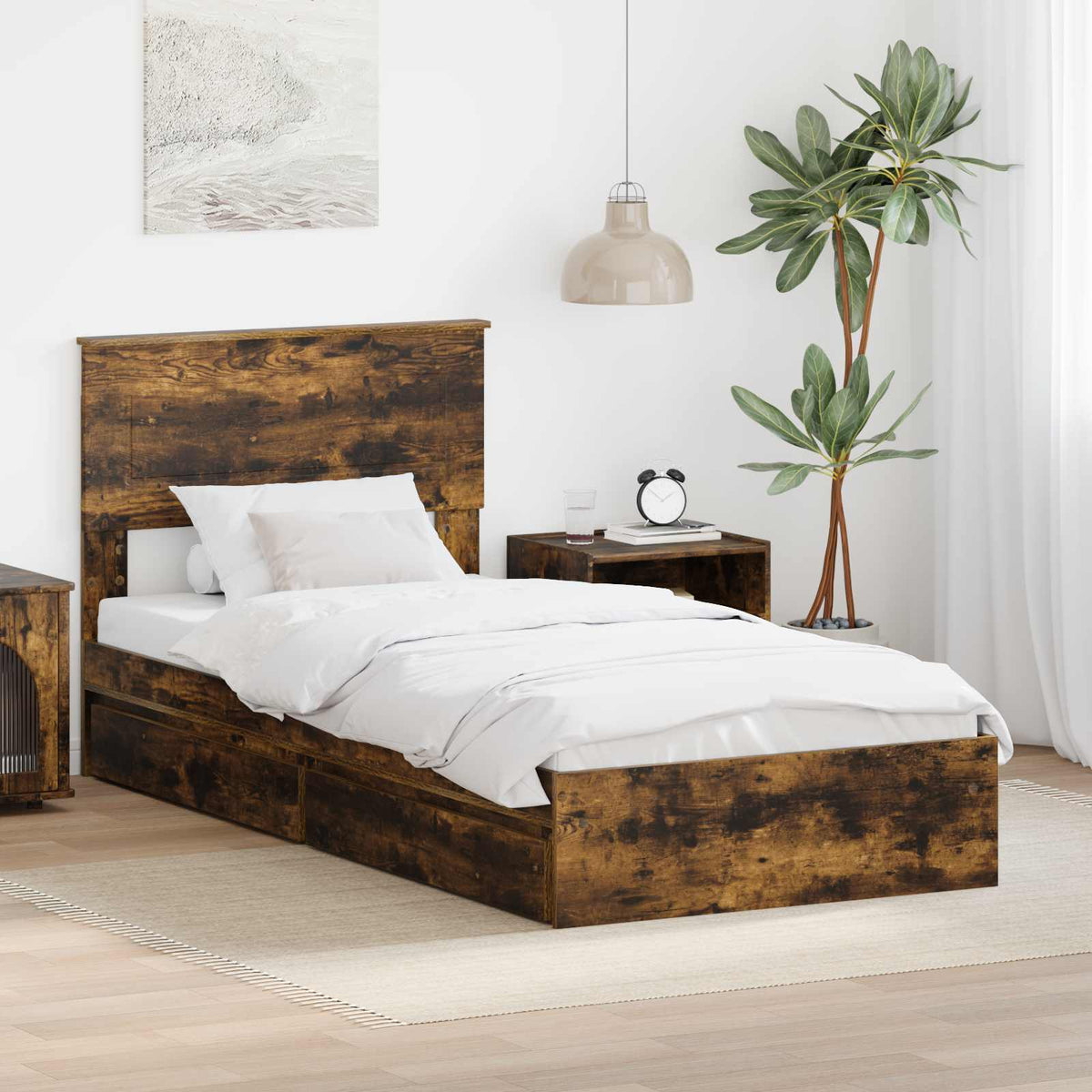 Storage Bed with Drawer Engineered Wood Length 190 cm Smoked oak 75 cm