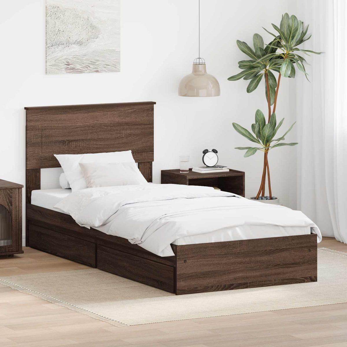 Storage Bed with Drawer Engineered Wood Length 190 cm Brown oak 75 cm
