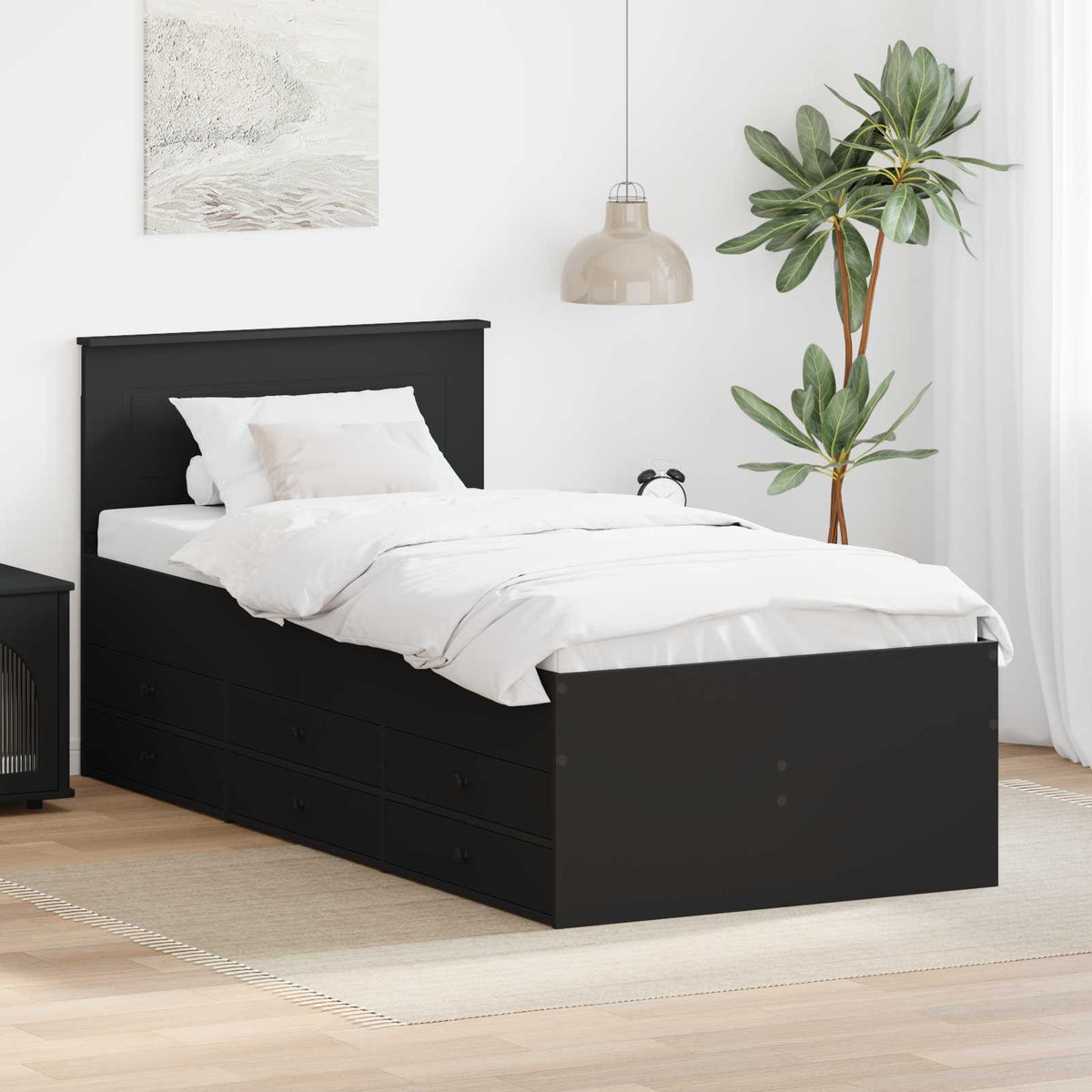 Daybed Manual and Black Engineered Wood Black 75 cm 190 cm