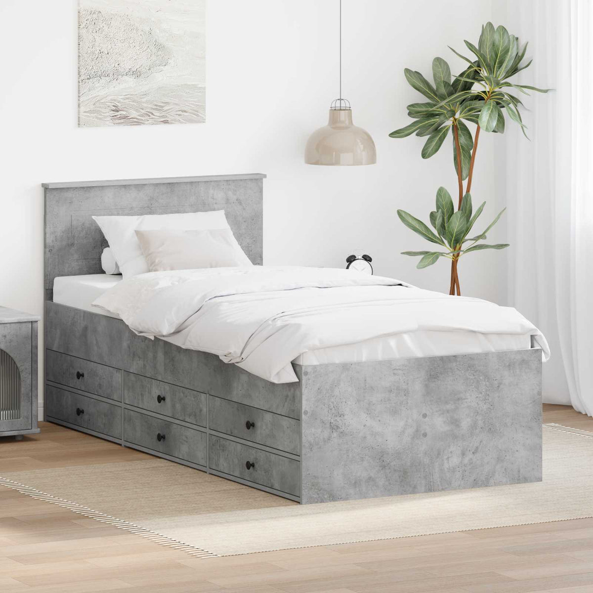 Daybed Manual and Black Engineered Wood Concrete grey 75 cm 190 cm