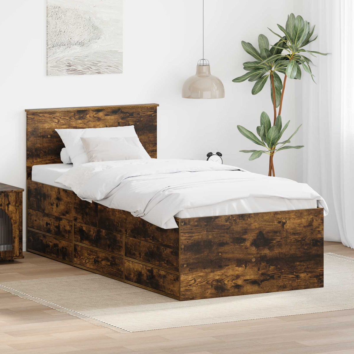 Daybed Manual and Black Engineered Wood Smoked oak 75 cm 190 cm