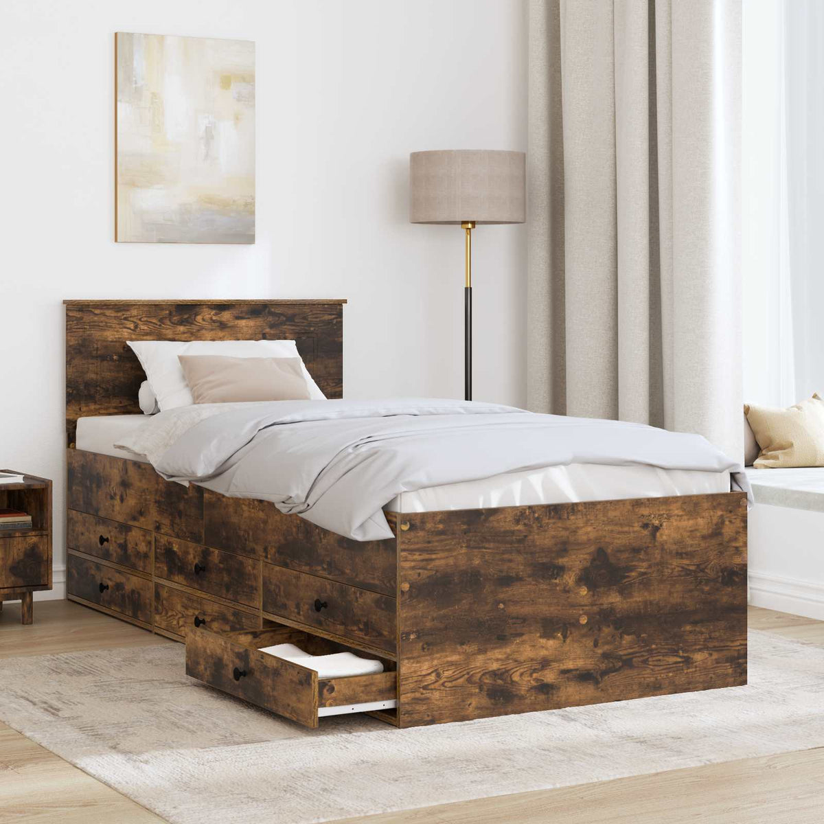 Daybed Manual and Black Engineered Wood Smoked oak 75 cm 190 cm
