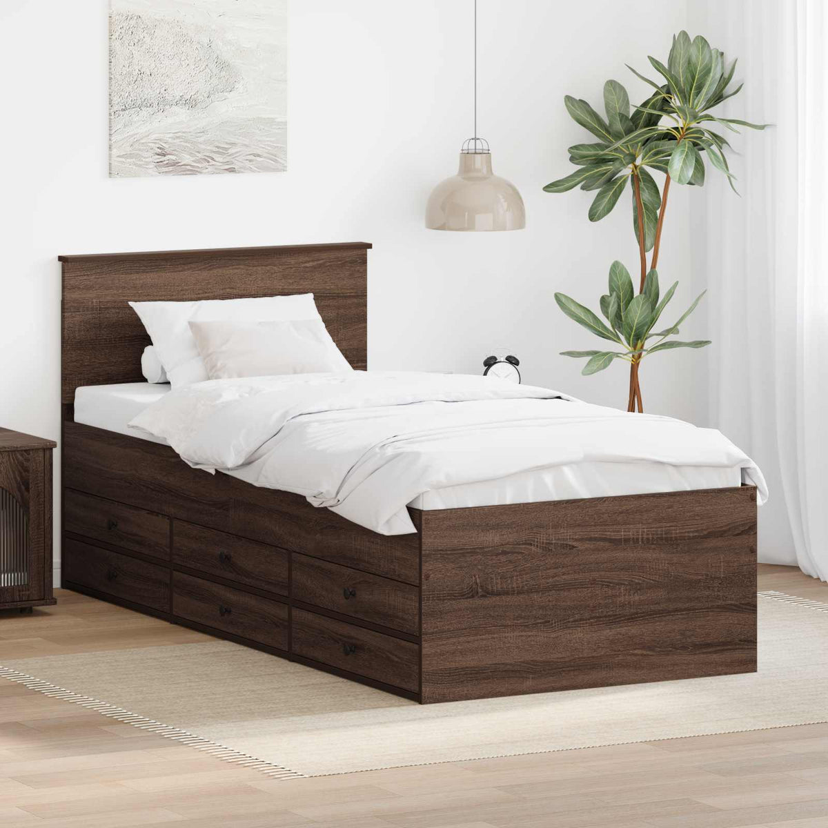 Daybed Manual and Black Engineered Wood Brown oak 75 cm 190 cm