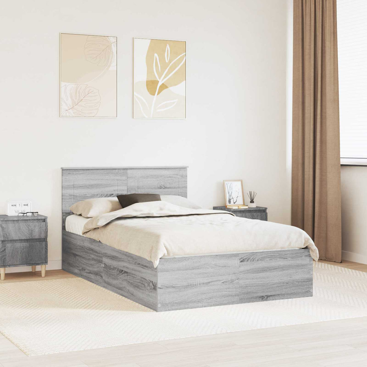 Bed Frame with Headboard Engineered Wood Length 190 cm Grey sonoma 135 cm