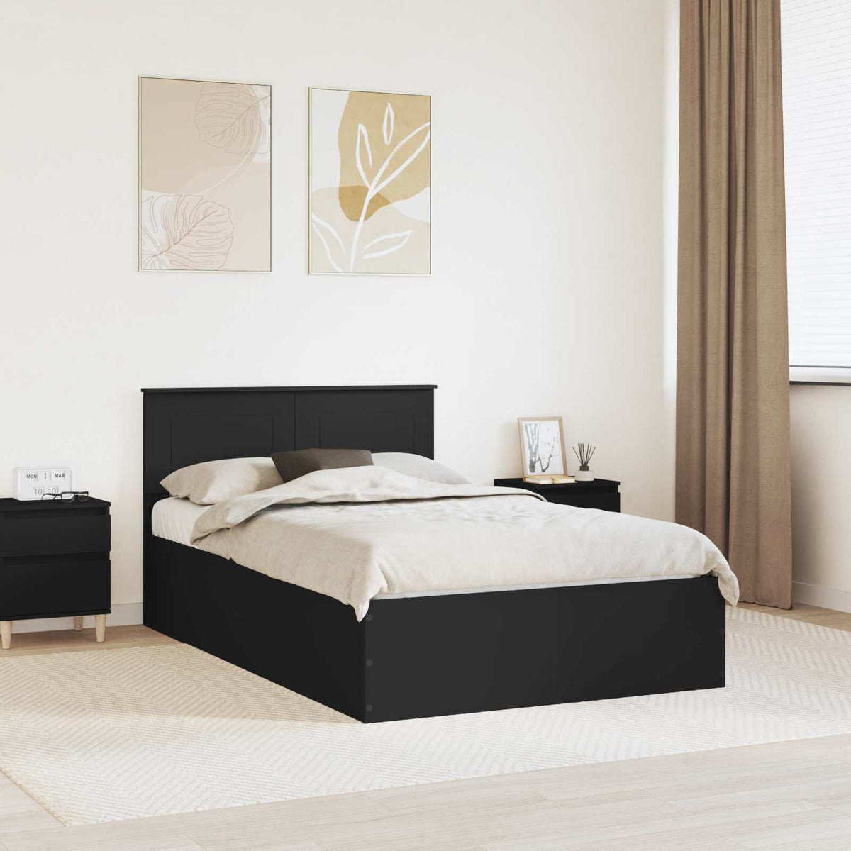 Bed Frame with Headboard Engineered Wood Length 190 cm Black 120 cm