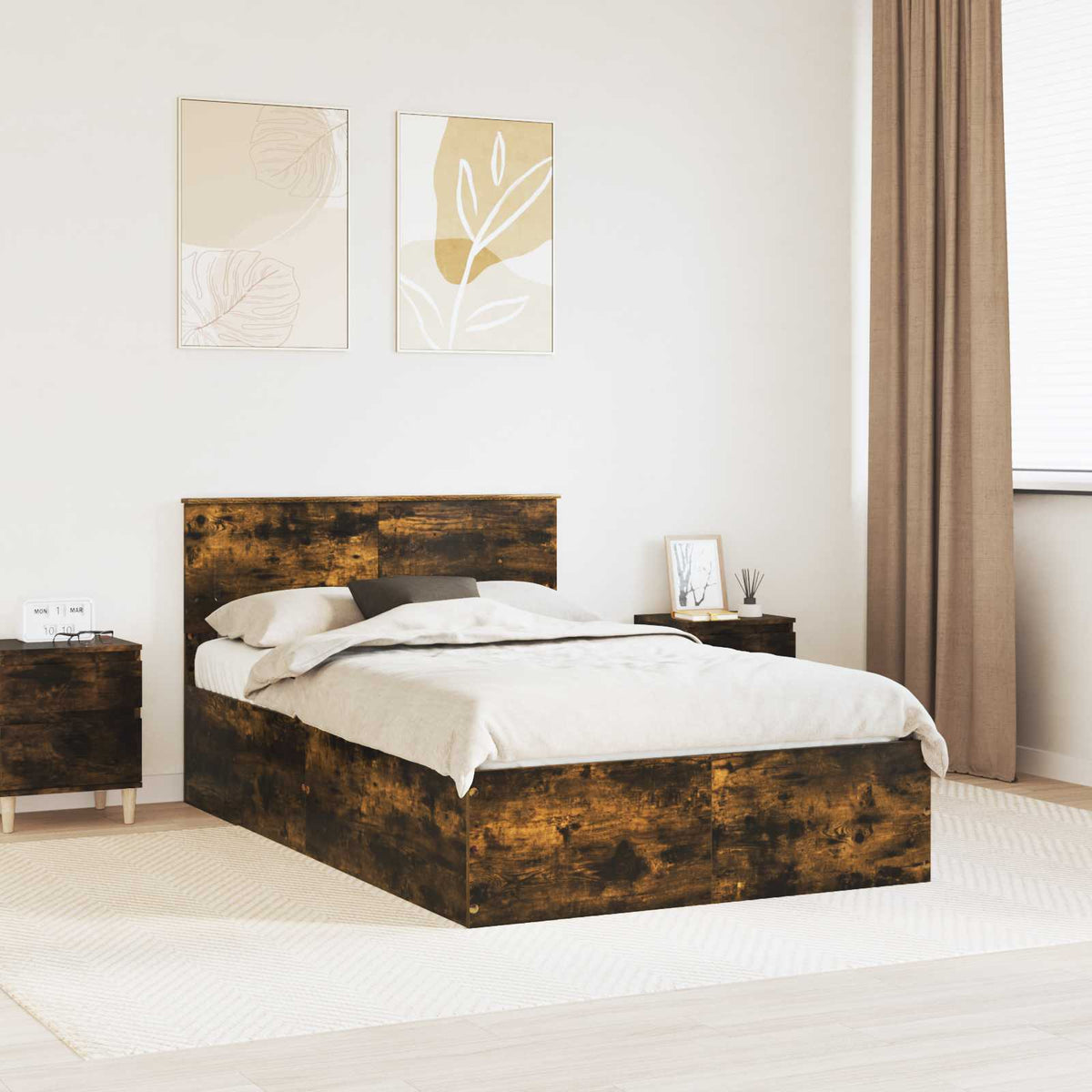 Bed Frame with Headboard Engineered Wood Length 190 cm Smoked oak 120 cm