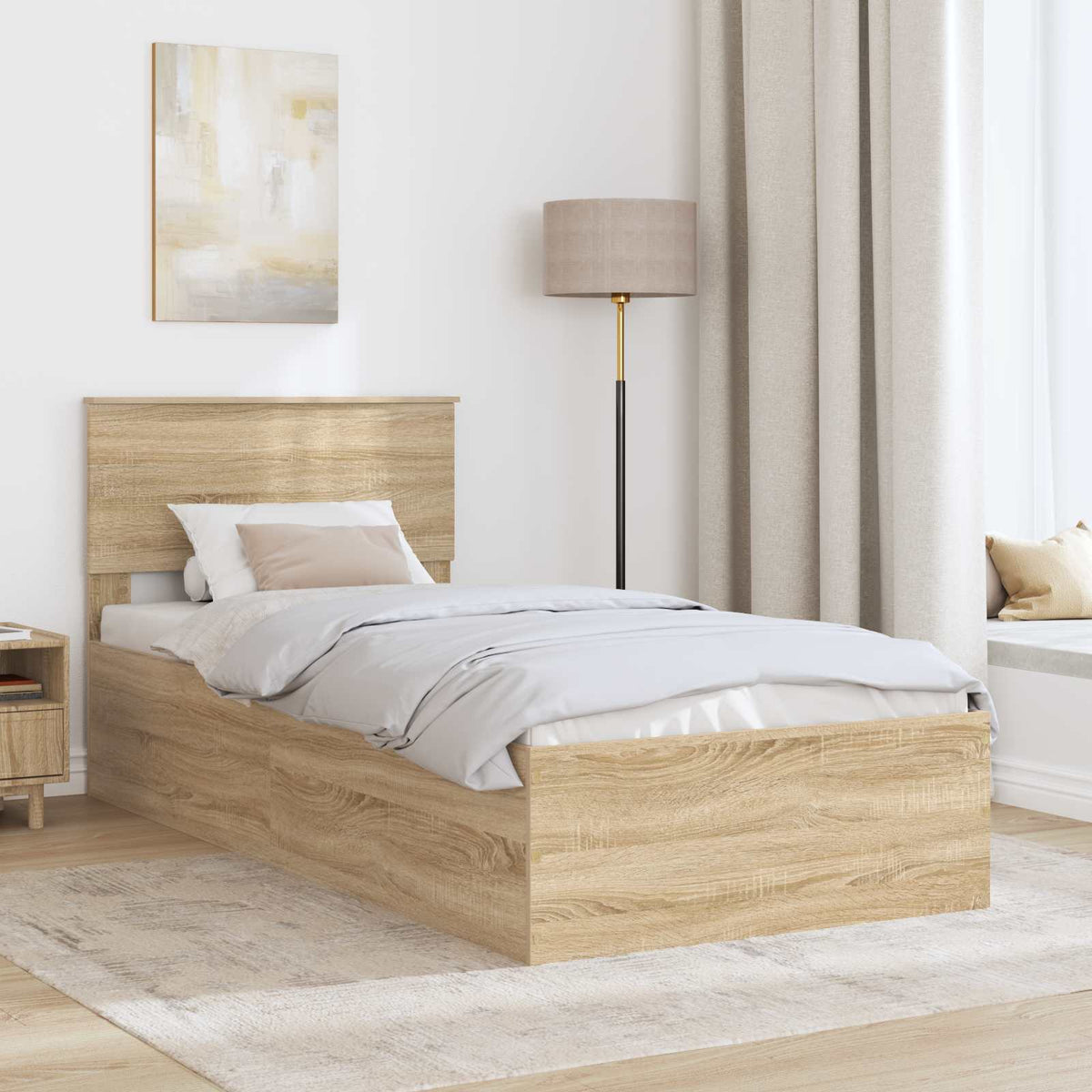 Bed Frame with Headboard Engineered Wood Length 190 cm Sonoma oak 75 cm