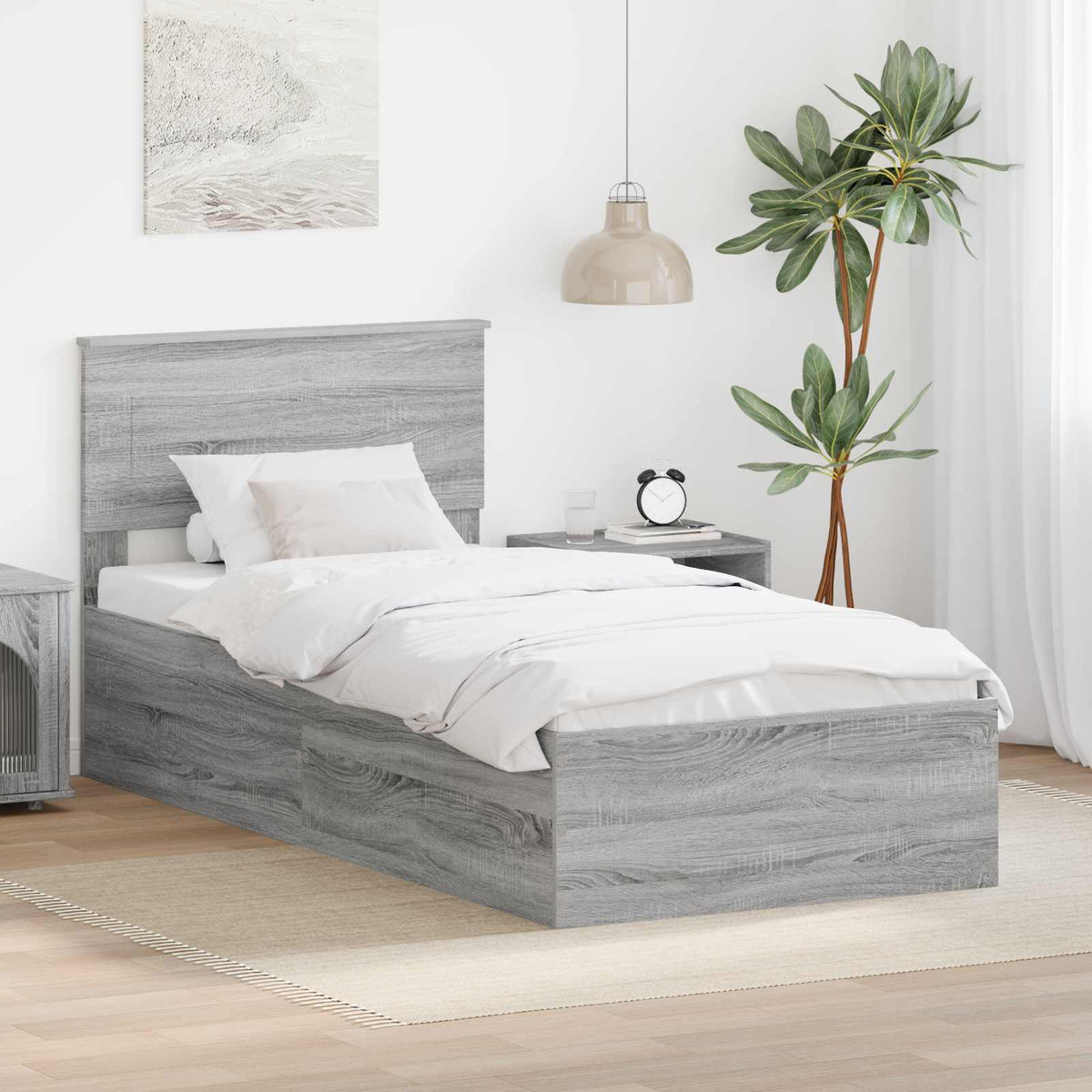 Bed Frame with Headboard Engineered Wood Length 190 cm Grey sonoma 75 cm