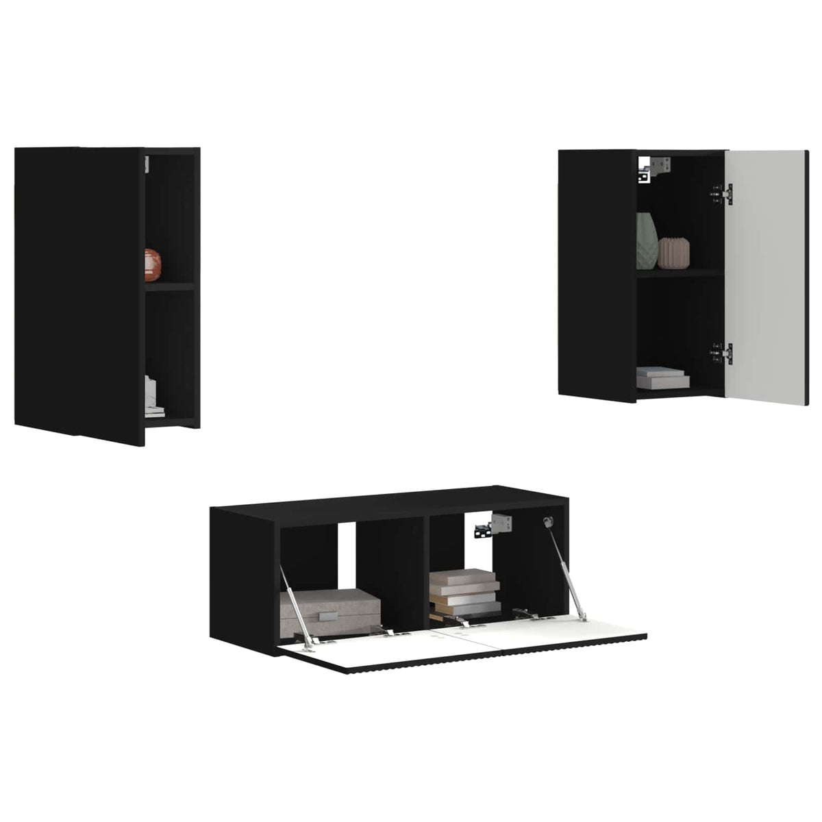 TV Cabinet Set 6 pcs Engineered Wood Black