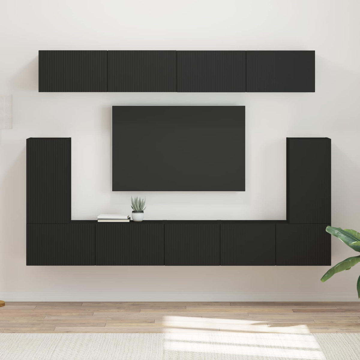 TV Cabinet Set 5 pcs Engineered Wood Black
