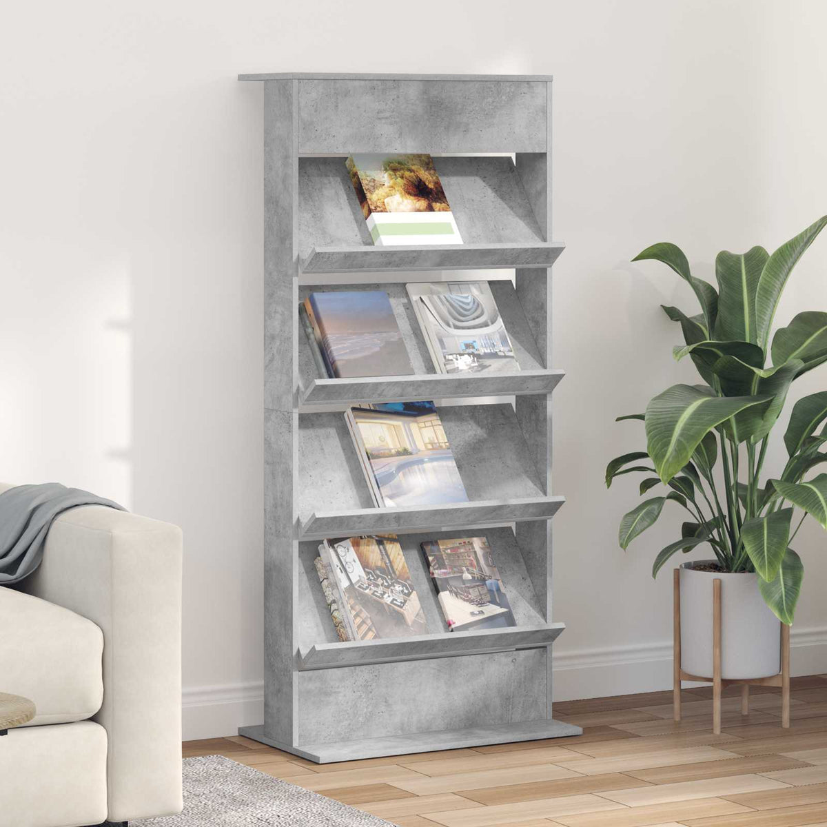Magazine Rack Engineered Wood Concrete grey 70 x 41 x 156 cm