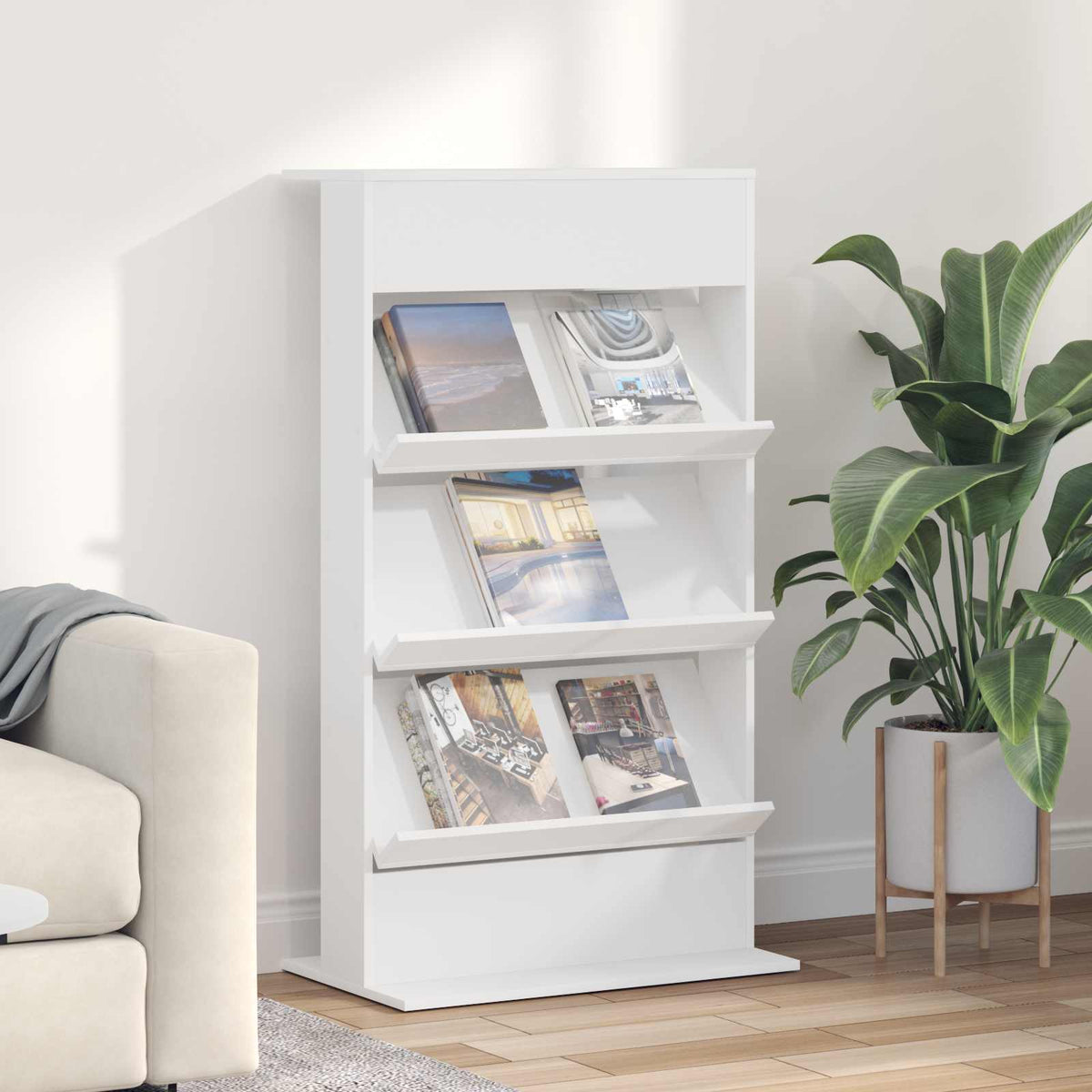 Magazine Rack Engineered Wood White 70 x 41 x 126 cm