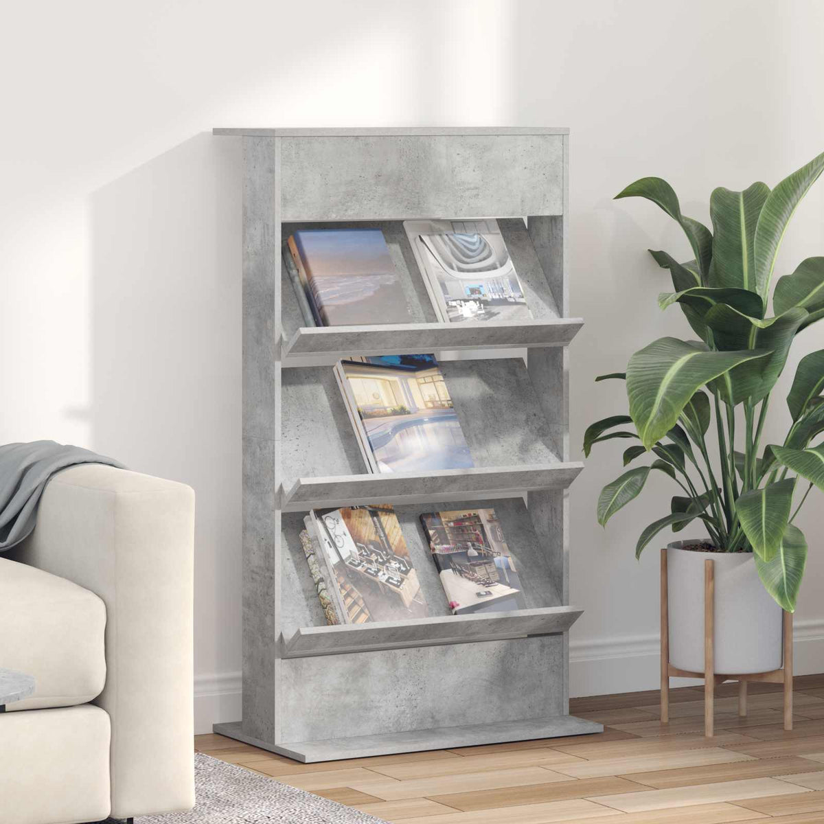 Magazine Rack Engineered Wood Concrete grey 70 x 41 x 126 cm