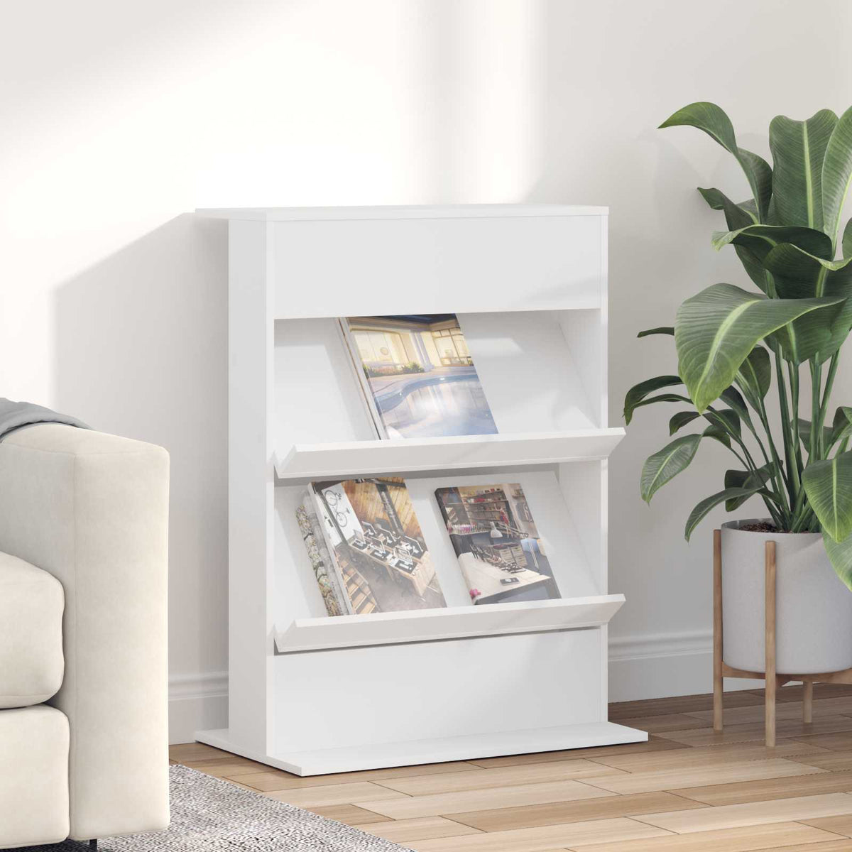 Magazine Rack Engineered Wood White 70 x 41 x 96 cm