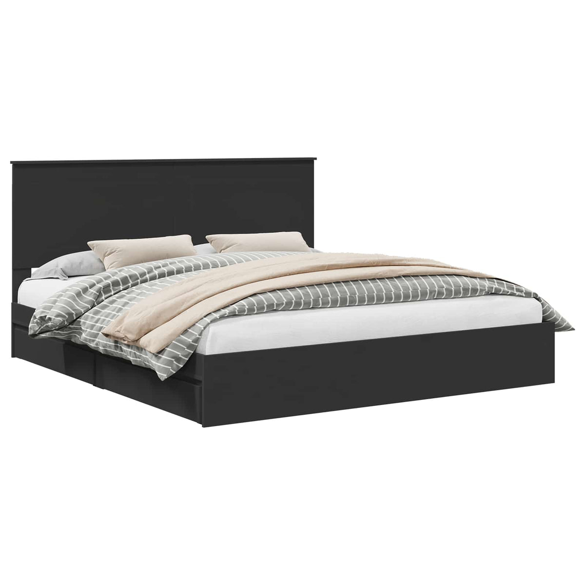 vidaXL Storage Bed Black 200 x 200 cm Engineered Wood 2