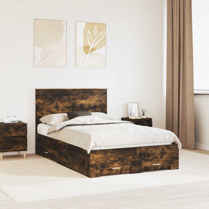 Bed Frame Engineered Wood Length 200 cm Smoked Oak 120 cm