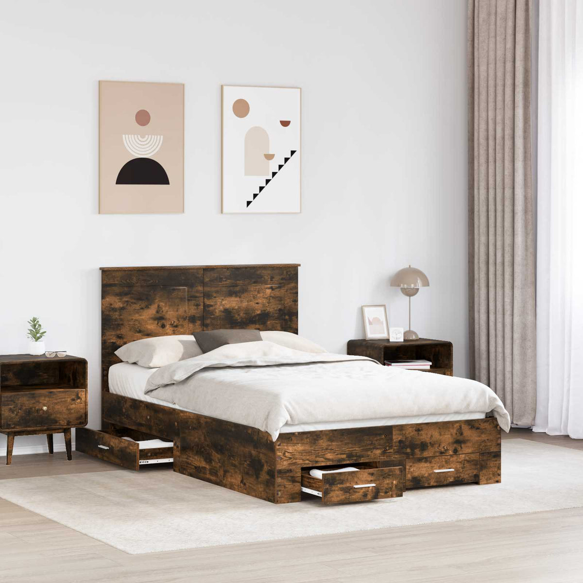 Bed Frame Engineered Wood Length 200 cm Smoked Oak 120 cm