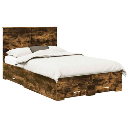 Bed Frame Engineered Wood Length 200 cm Smoked Oak 120 cm