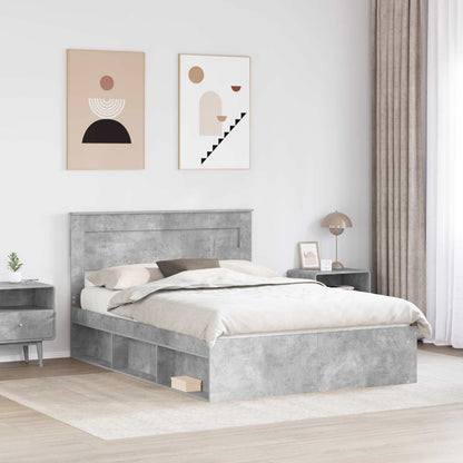 Bed Frame 140 x 190 cm Engineered Wood Concrete grey