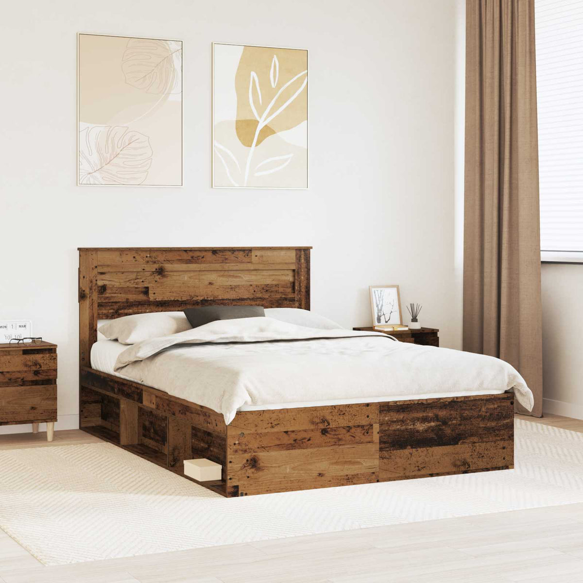 Bed Frame 140 x 190 cm Engineered Wood Old wood