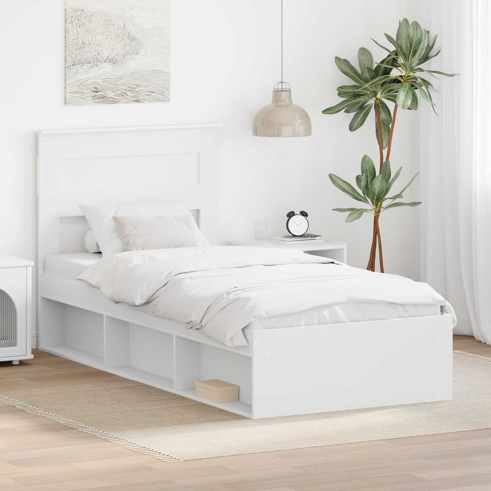 vidaXL Bed Frame with Headboard Solid Pine Wood Length 200 cm White