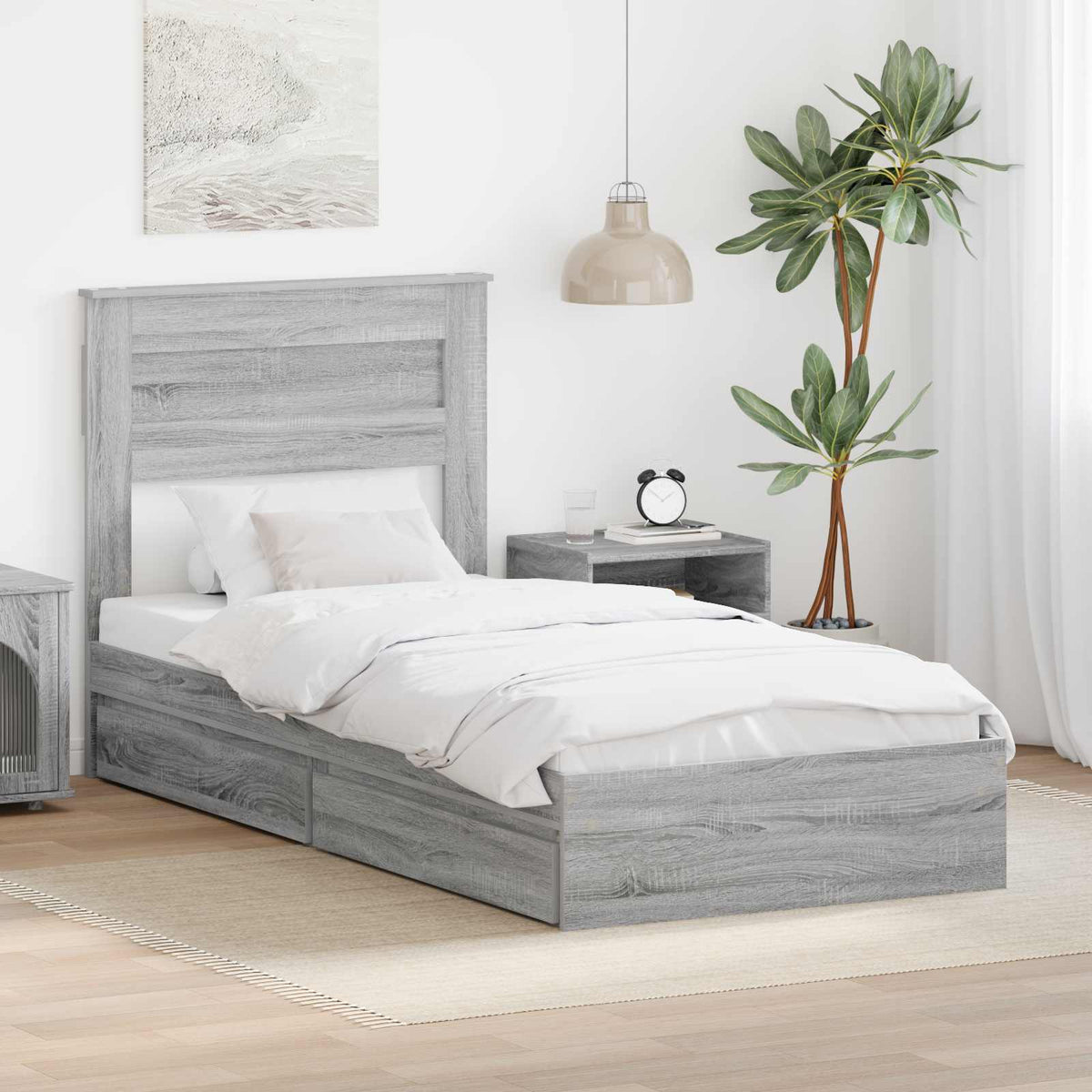 Storage Bed with Drawer Engineered Wood Length 190 cm Grey sonoma 90 cm