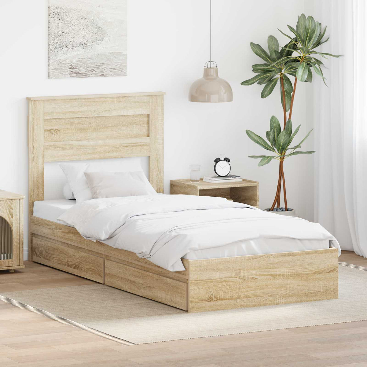 Storage Bed with Drawer Engineered Wood Length 190 cm Sonoma oak 75 cm
