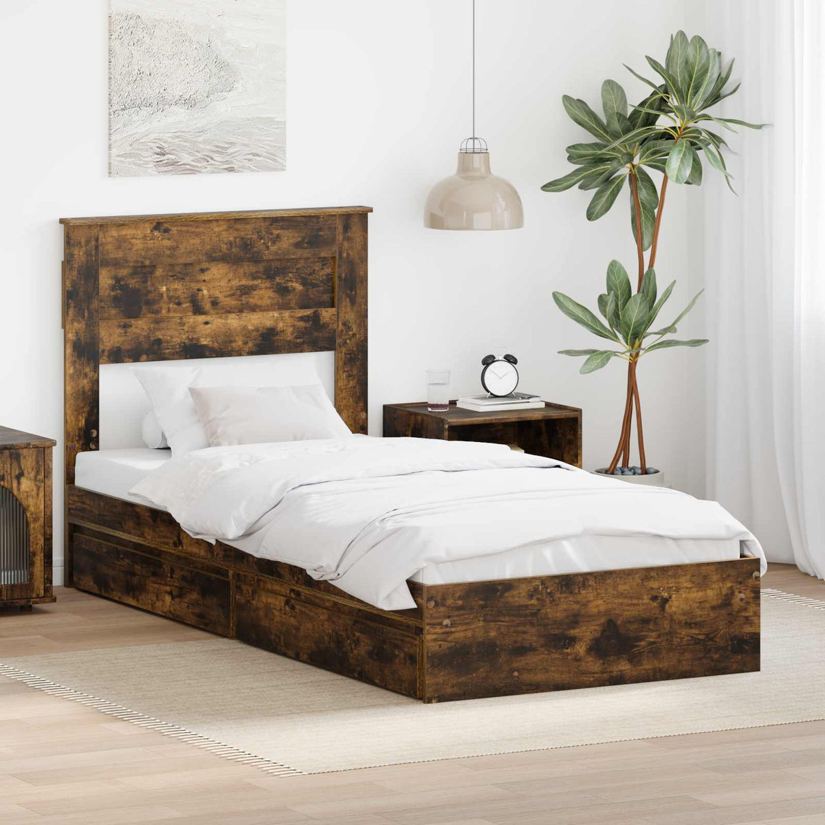 Storage Bed with Drawer Engineered Wood Length 190 cm Smoked oak 75 cm