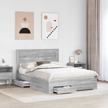 Bed Frame with Drawer 140 x 190 cm Engineered Wood Grey sonoma