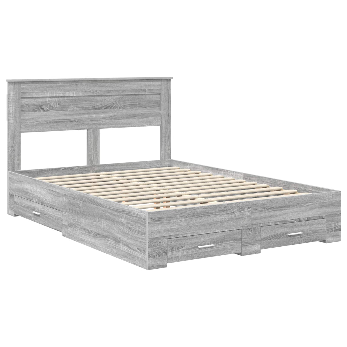 Bed Frame with Drawer 140 x 190 cm Engineered Wood Grey sonoma