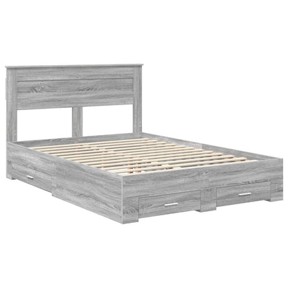 Bed Frame with Drawer 140 x 190 cm Engineered Wood Grey sonoma