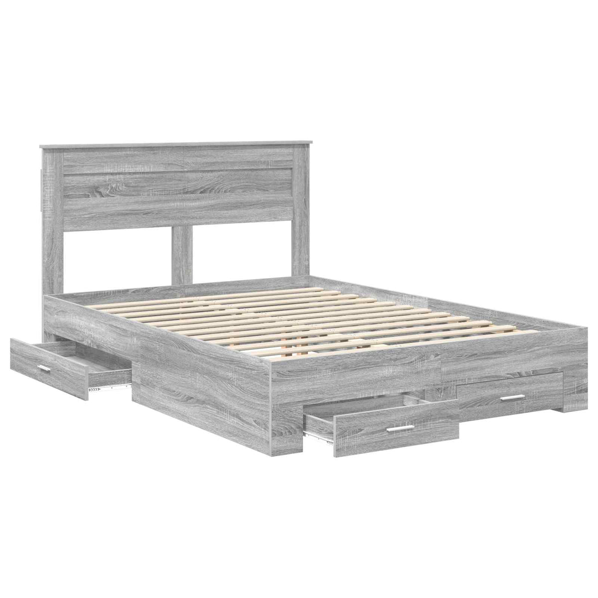 Bed Frame with Drawer 140 x 190 cm Engineered Wood Grey sonoma