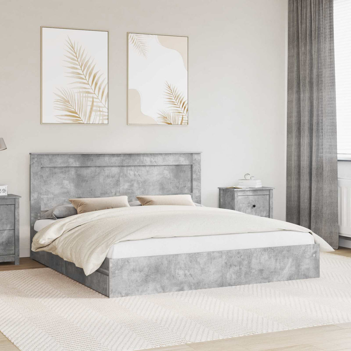 Storage Bed with Drawer Engineered Wood Length 200 cm Concrete grey 200 cm
