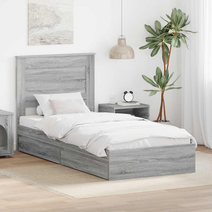 Storage Bed with Drawer Engineered Wood Length 200 cm Grey sonoma 100 cm
