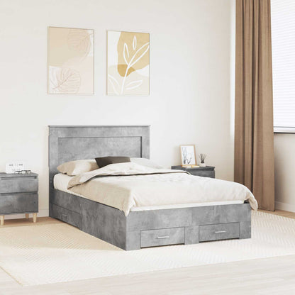 Bed Frame with Drawer 120 x 190 cm Engineered Wood Concrete grey