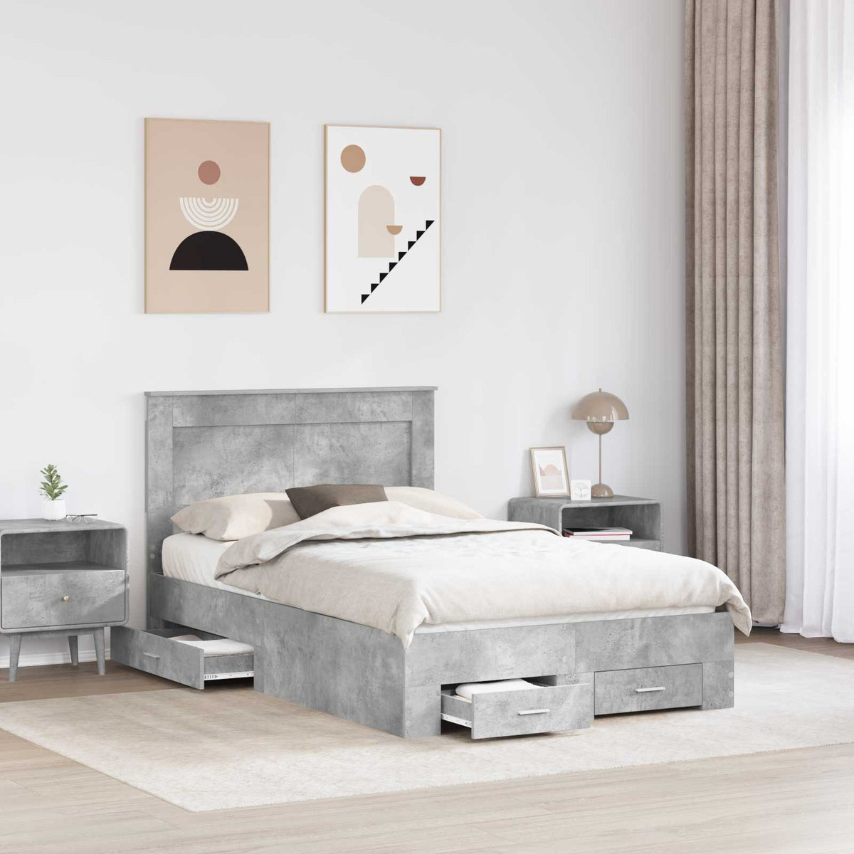 Bed Frame with Drawer 120 x 190 cm Engineered Wood Concrete grey