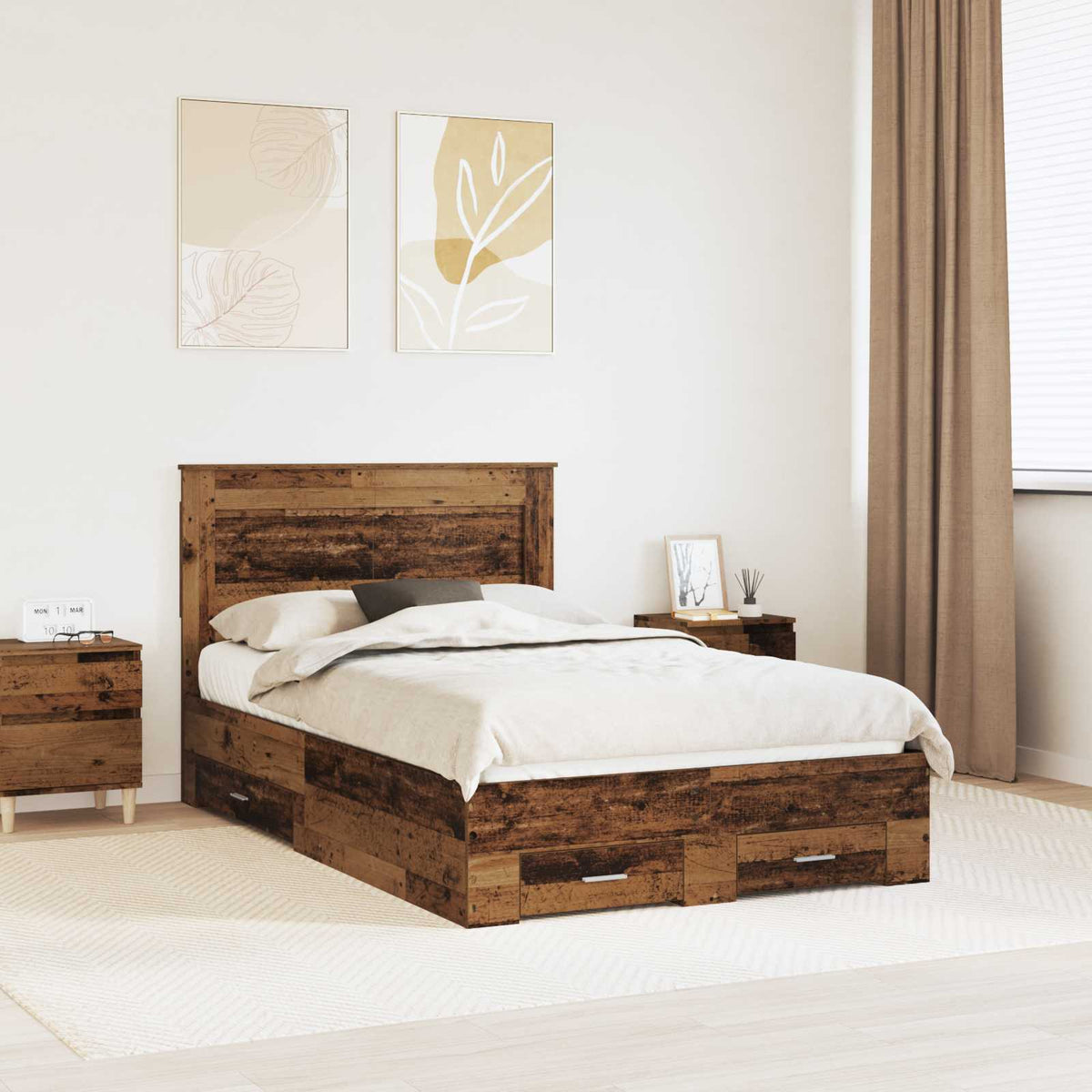 Bed Frame with Drawer 120 x 190 cm Engineered Wood Old wood