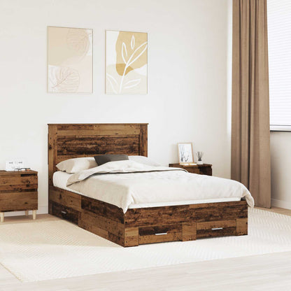 Bed Frame with Drawer 120 x 190 cm Engineered Wood Old wood