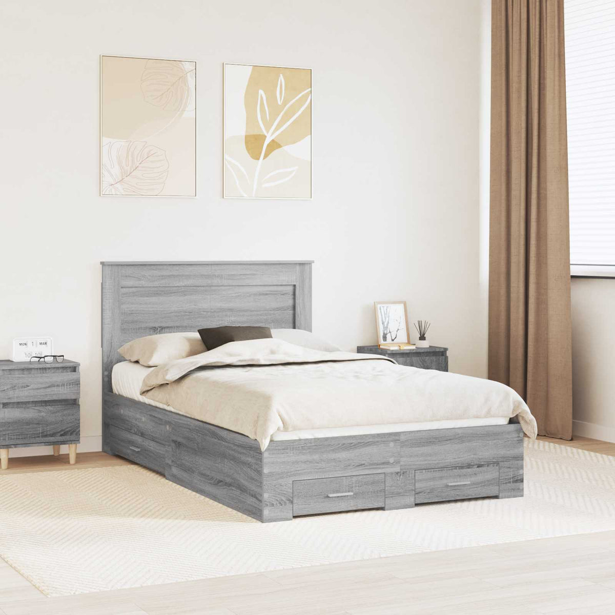 Bed Frame with Drawer Engineered Wood Length 200 cm Grey Sonoma 120 cm