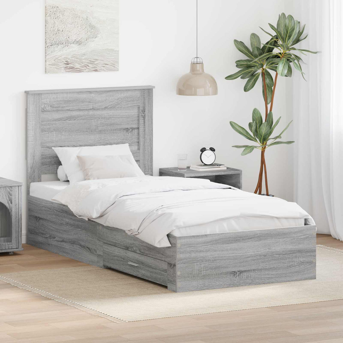 Bed Frame with Drawer Engineered Wood Length 200 cm Grey Sonoma 100 cm