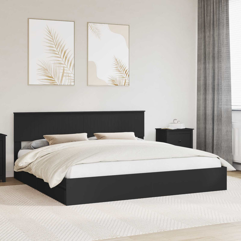 vidaXL Storage Bed with Drawer Black 200 x 200 cm Engineered Wood